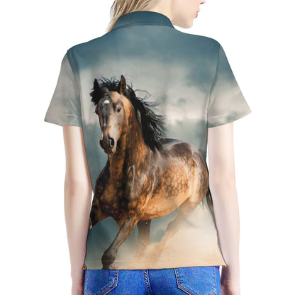 Running Wild Stallion Horse Print Women's Polo Shirt