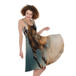 Running Wild Stallion Horse Print Women's Sleeveless Dress