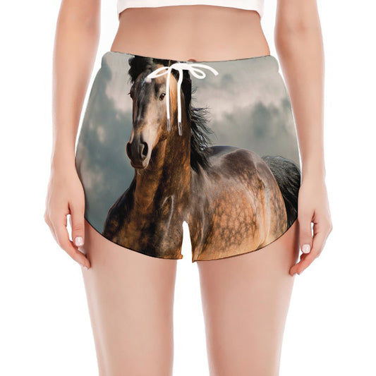 Running Wild Stallion Horse Print Women's Split Running Shorts