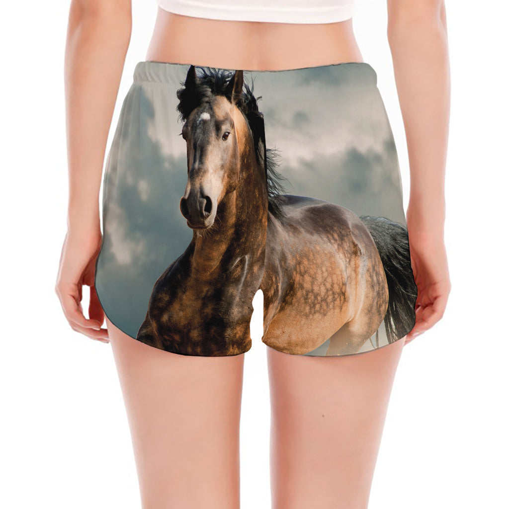 Running Wild Stallion Horse Print Women's Split Running Shorts