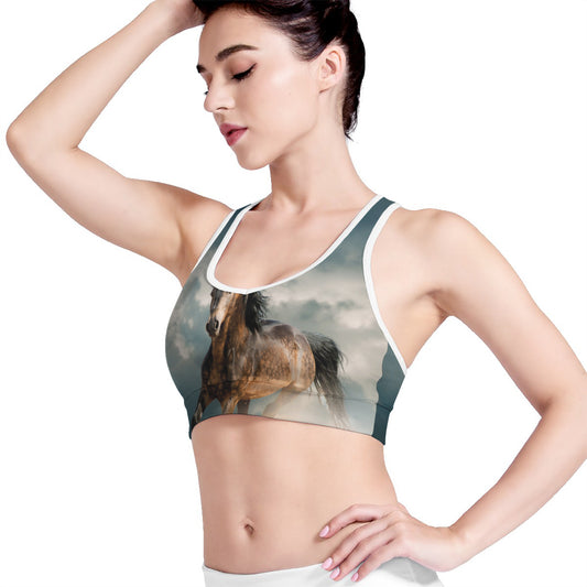 Running Wild Stallion Horse Print Women's Sports Bra