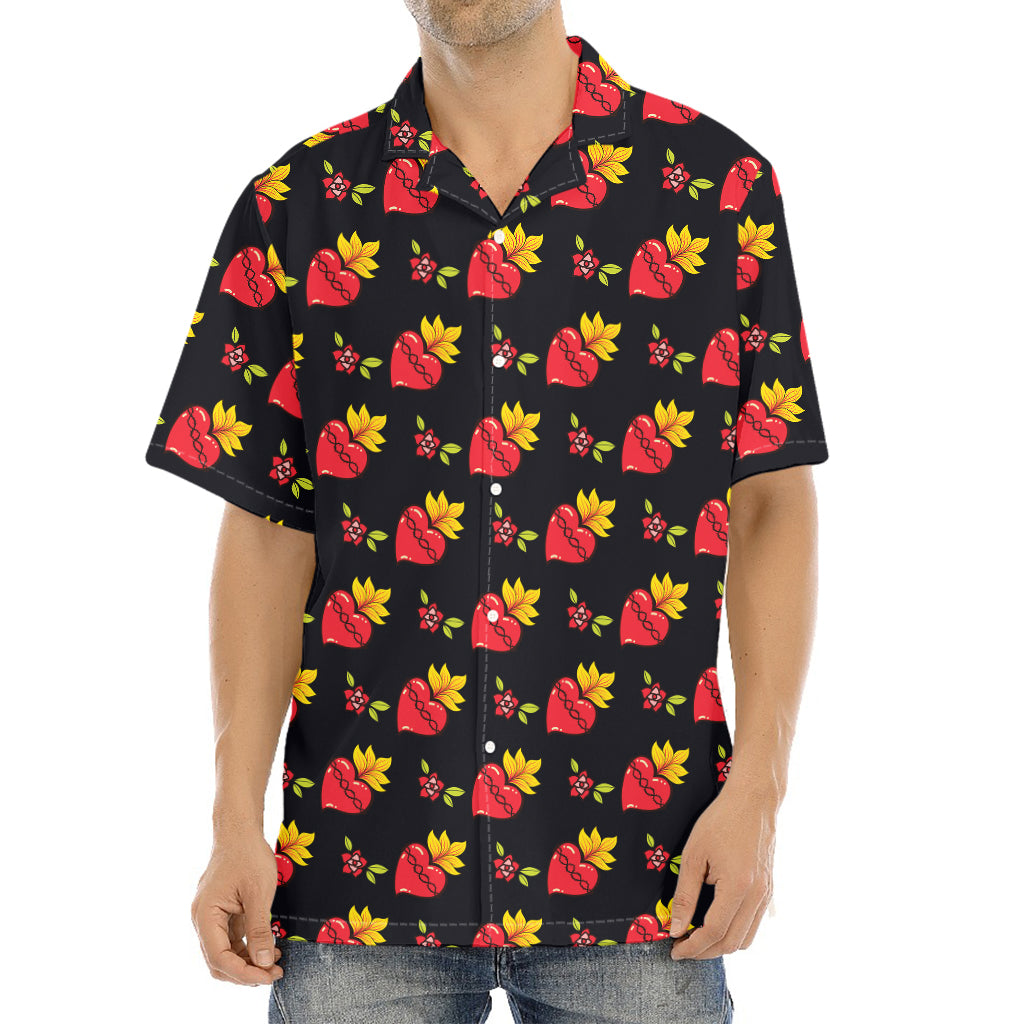 Sacred Heart Pattern Print Aloha Shirt