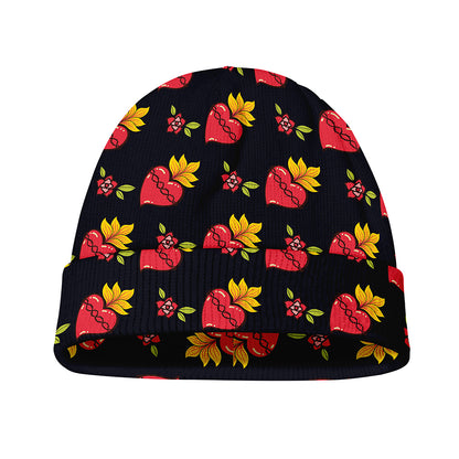 Sacred Heart Pattern Print Beanie