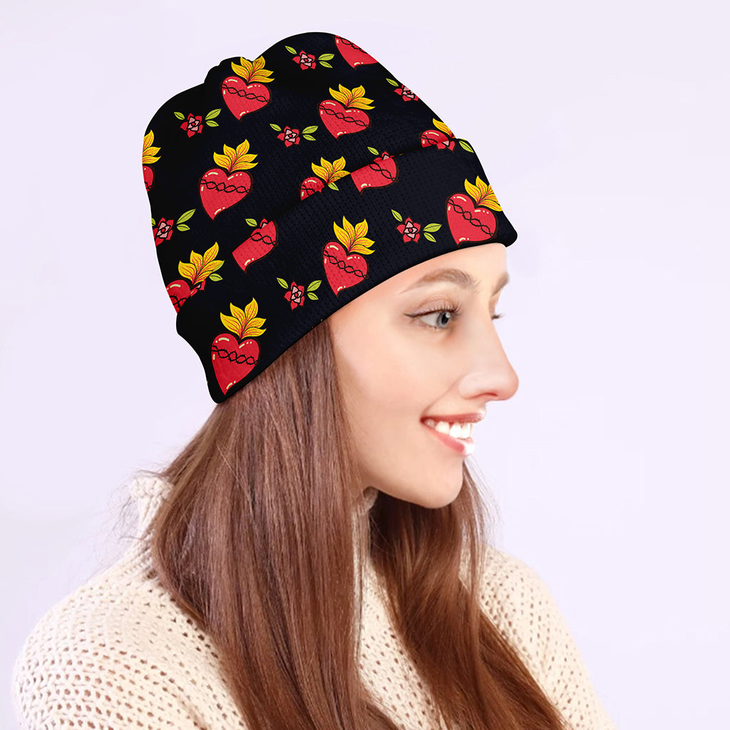 Sacred Heart Pattern Print Beanie
