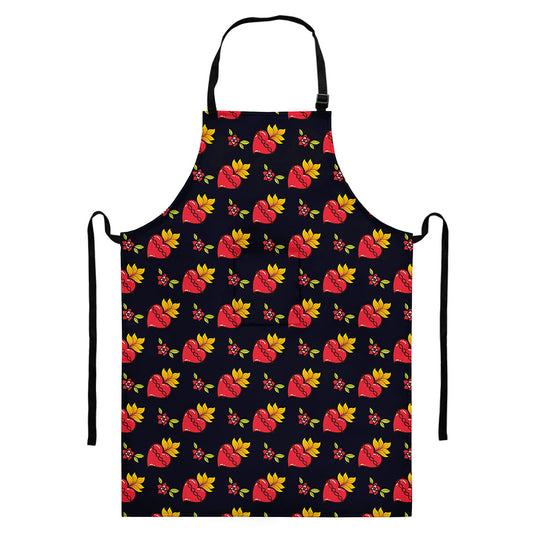 Sacred Heart Pattern Print Bib Apron With Pocket