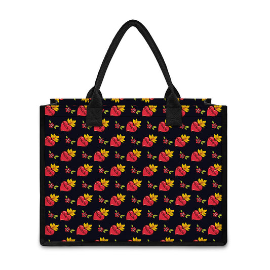 Sacred Heart Pattern Print Canvas Tote Bag