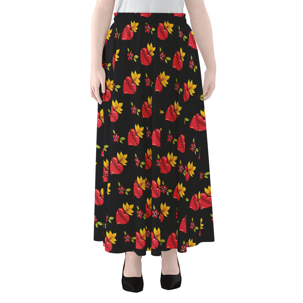 Sacred Heart Pattern Print Chiffon Maxi Skirt