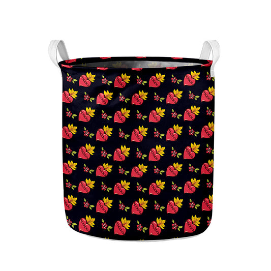 Sacred Heart Pattern Print Collapsible Laundry Basket