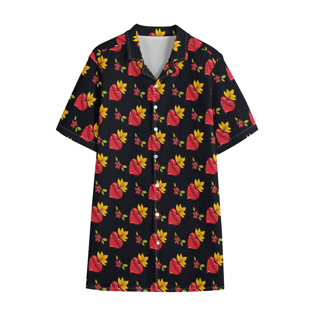Sacred Heart Pattern Print Cotton Hawaiian Shirt