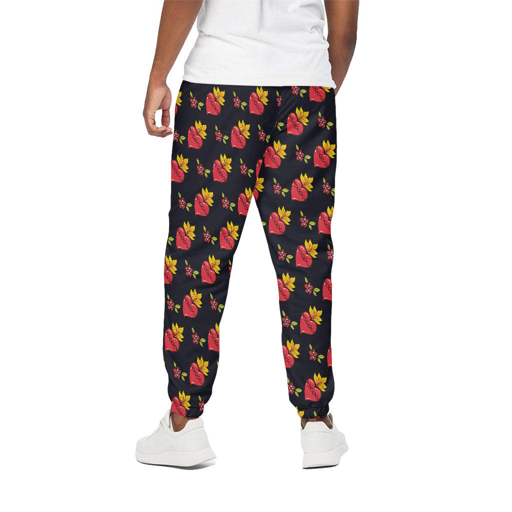 Sacred Heart Pattern Print Cotton Pants