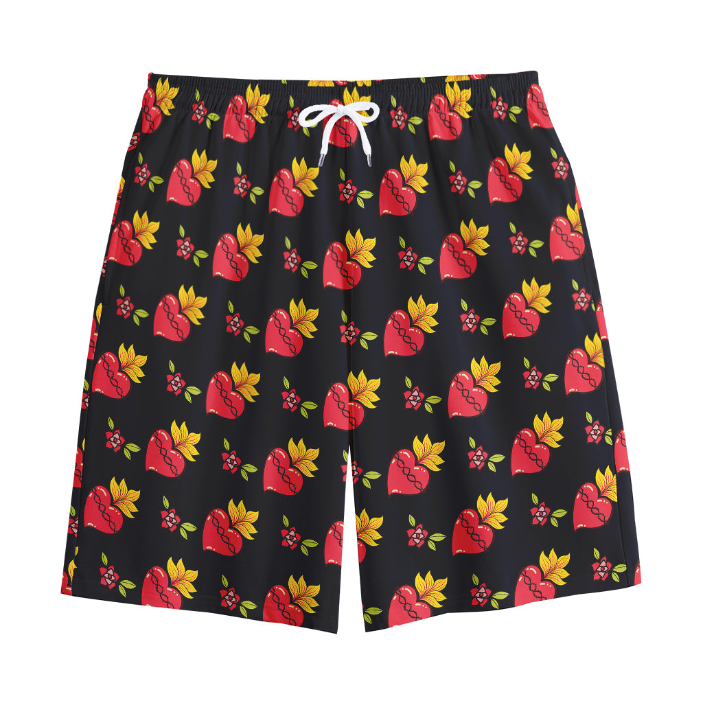 Sacred Heart Pattern Print Cotton Shorts