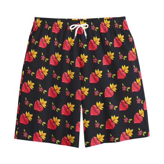 Sacred Heart Pattern Print Cotton Shorts