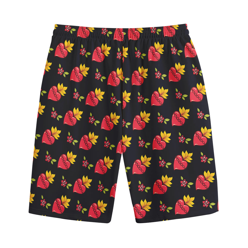Sacred Heart Pattern Print Cotton Shorts