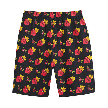 Sacred Heart Pattern Print Cotton Shorts