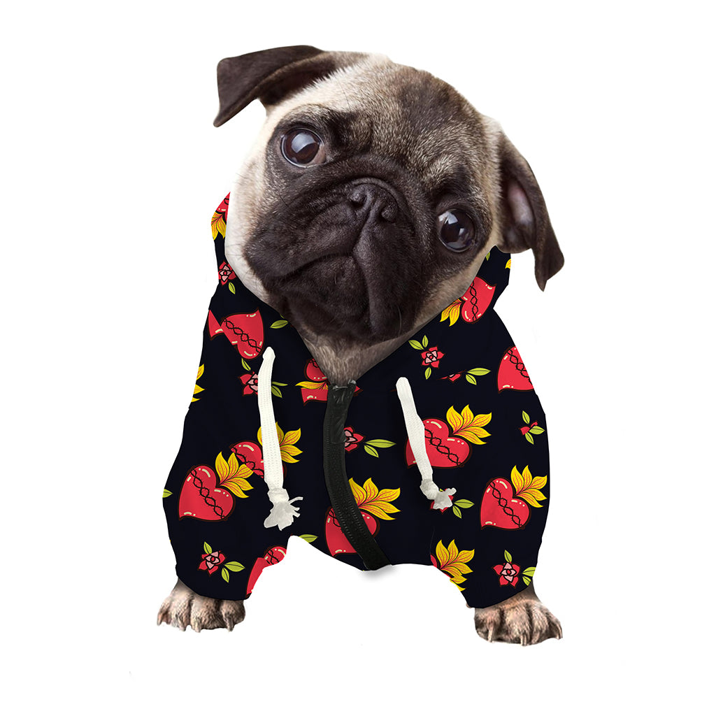Sacred Heart Pattern Print Dog Zip Up Hoodie