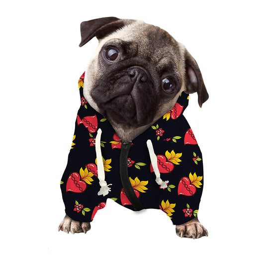 Sacred Heart Pattern Print Dog Zip Up Hoodie