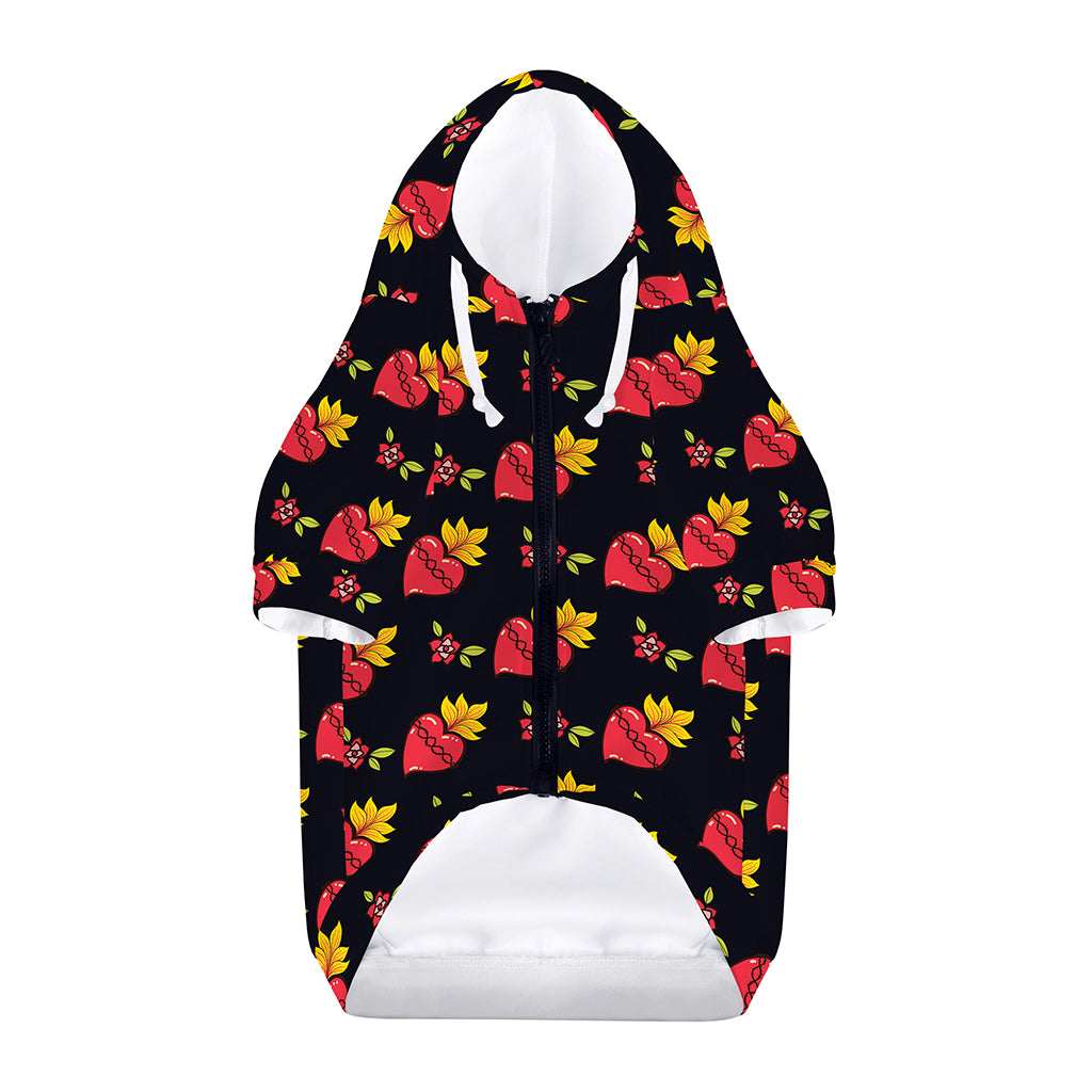 Sacred Heart Pattern Print Dog Zip Up Hoodie