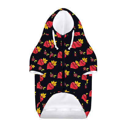 Sacred Heart Pattern Print Dog Zip Up Hoodie