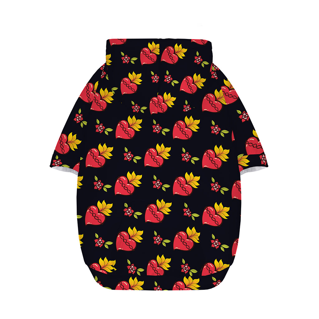 Sacred Heart Pattern Print Dog Zip Up Hoodie