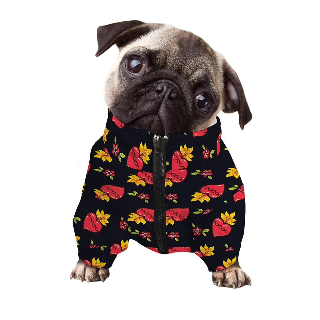 Sacred Heart Pattern Print Dog Zip Up Jacket