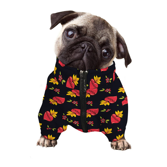 Sacred Heart Pattern Print Dog Zip Up Jacket