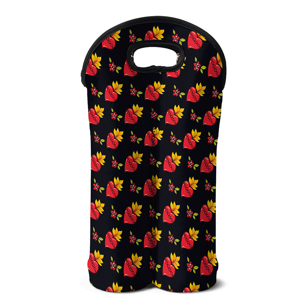Sacred Heart Pattern Print Double Neoprene Wine Tote