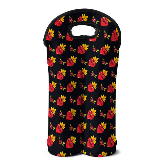 Sacred Heart Pattern Print Double Neoprene Wine Tote