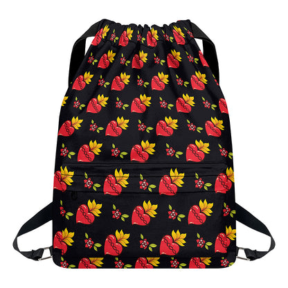 Sacred Heart Pattern Print Drawstring Backpack