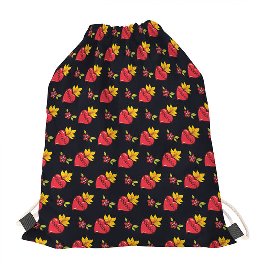 Sacred Heart Pattern Print Drawstring Bag
