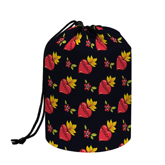Sacred Heart Pattern Print Drawstring Makeup Bag