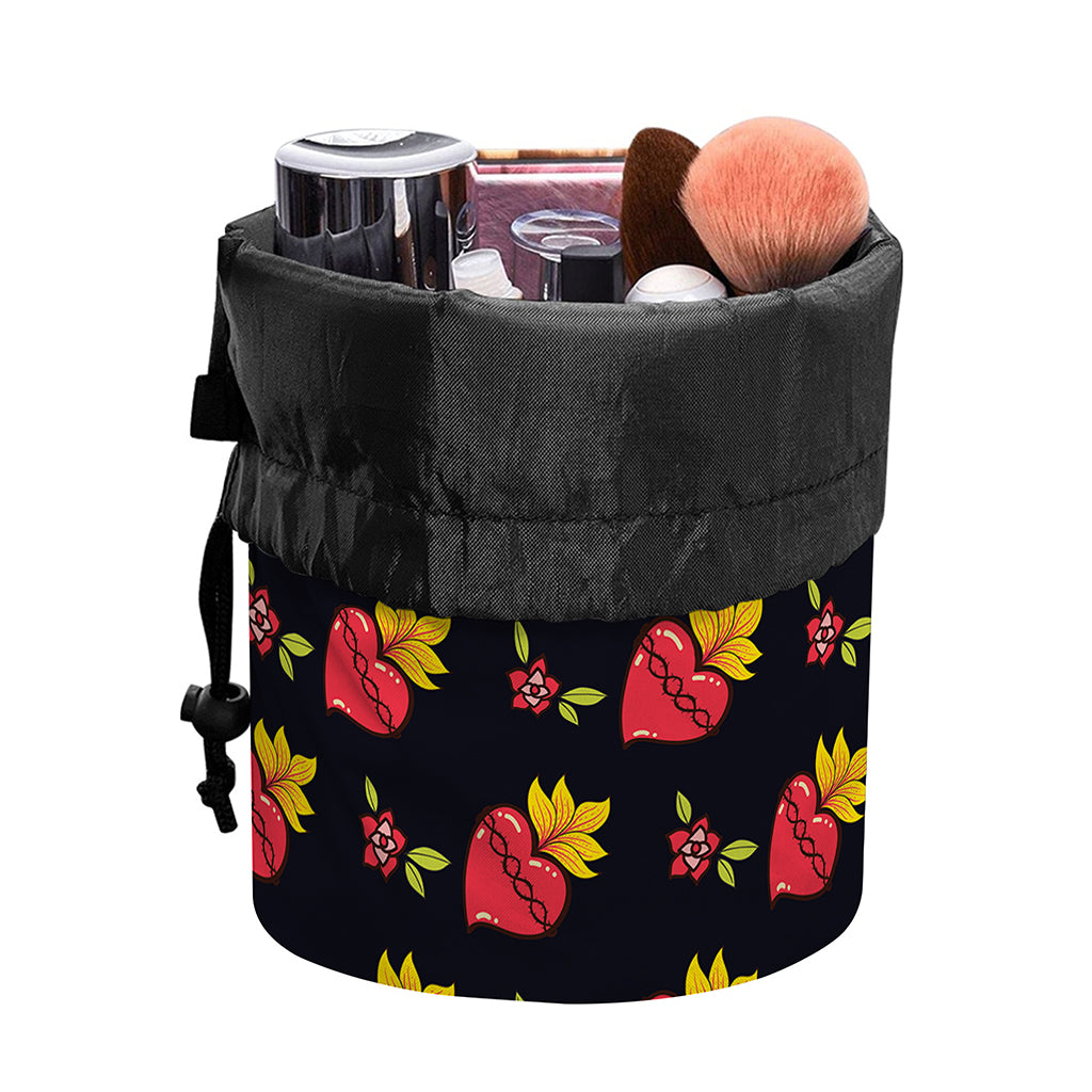Sacred Heart Pattern Print Drawstring Makeup Bag