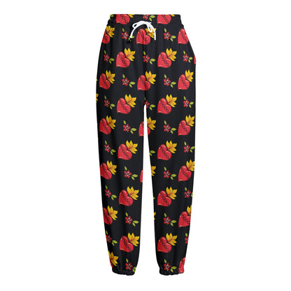 Sacred Heart Pattern Print Fleece Lined Knit Pants