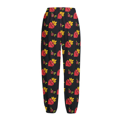 Sacred Heart Pattern Print Fleece Lined Knit Pants