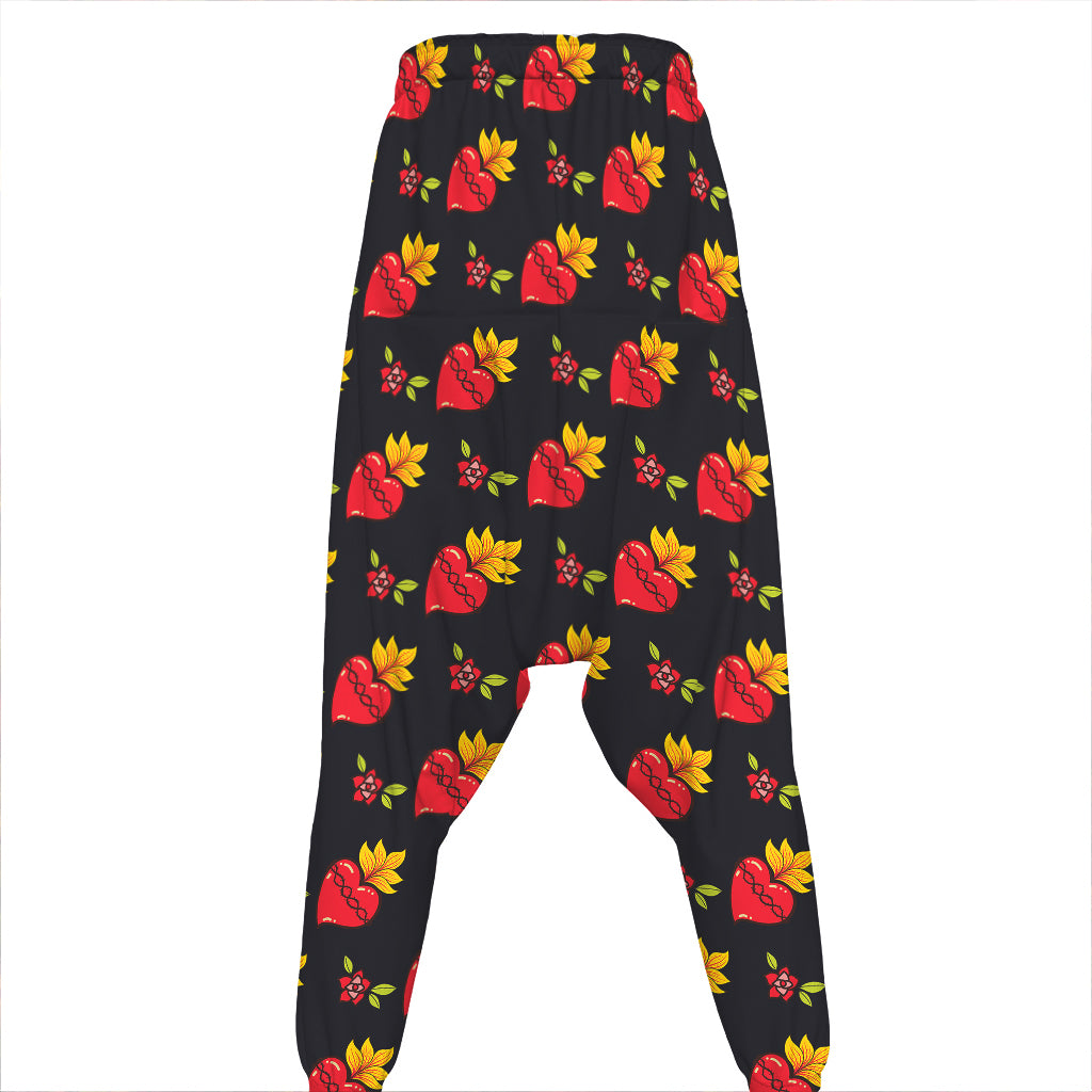 Sacred Heart Pattern Print Hammer Pants