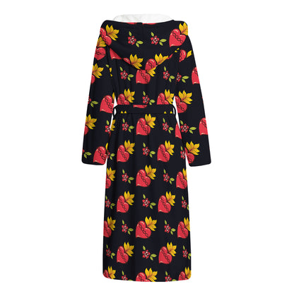 Sacred Heart Pattern Print Hooded Bathrobe