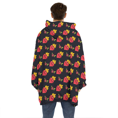 Sacred Heart Pattern Print Hoodie Blanket