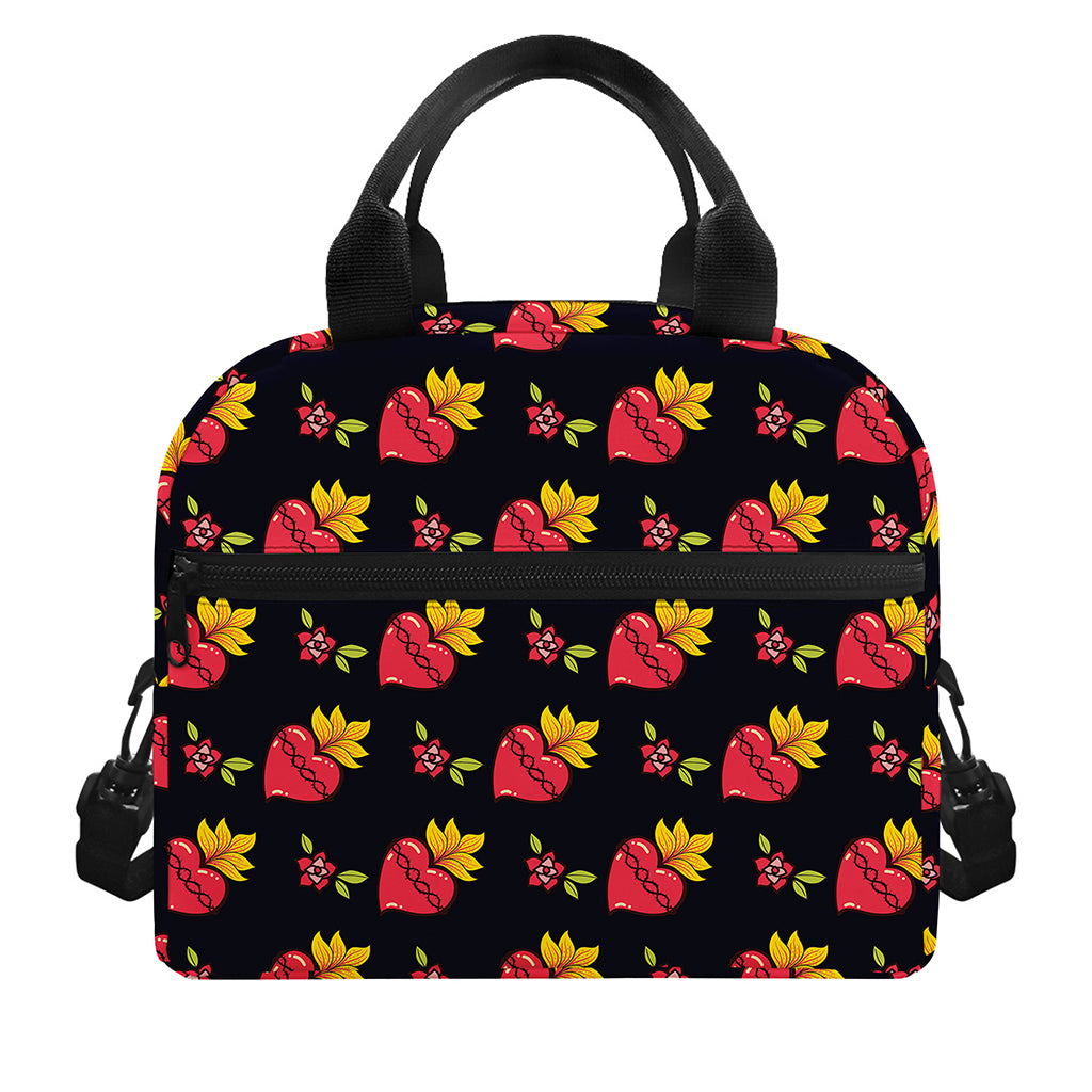 Sacred Heart Pattern Print Insulated Lunch Bag