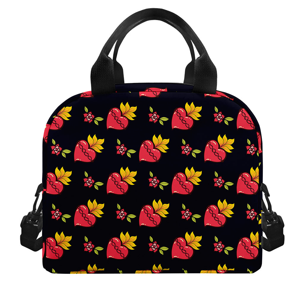 Sacred Heart Pattern Print Insulated Lunch Bag