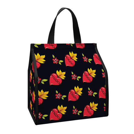 Sacred Heart Pattern Print Insulated Lunch Tote