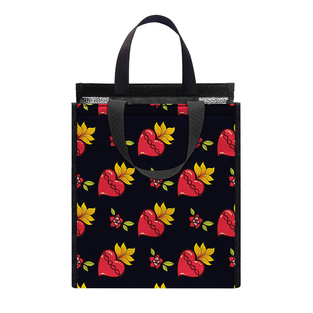 Sacred Heart Pattern Print Insulated Lunch Tote
