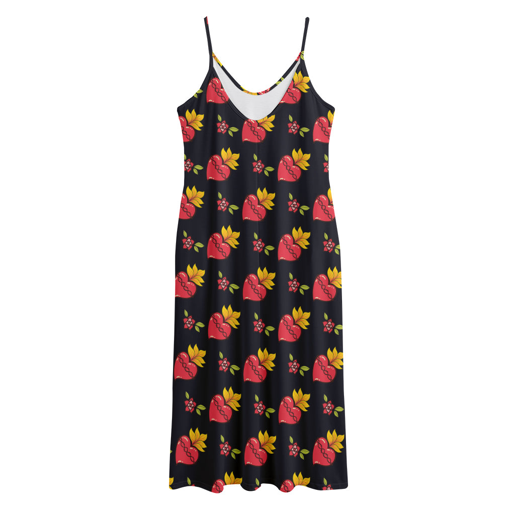 Sacred Heart Pattern Print Jersey Midi Cami Dress