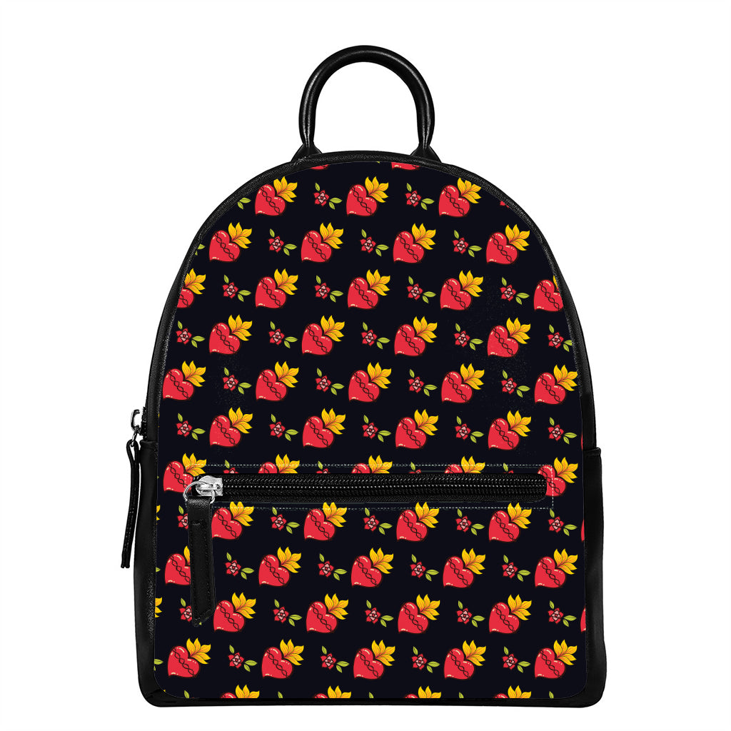 Sacred Heart Pattern Print Leather Backpack