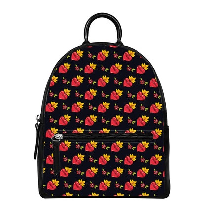 Sacred Heart Pattern Print Leather Backpack