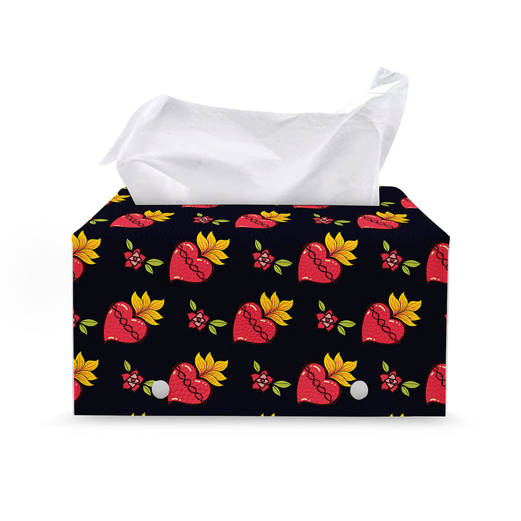 Sacred Heart Pattern Print Leather Tissue Box Cover