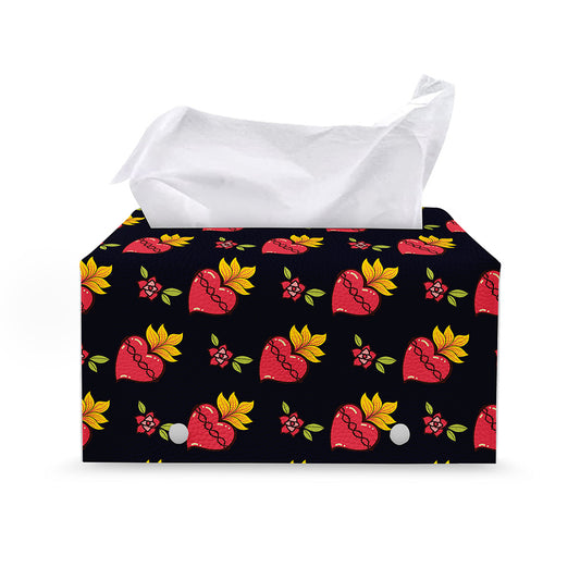 Sacred Heart Pattern Print Leather Tissue Box Cover