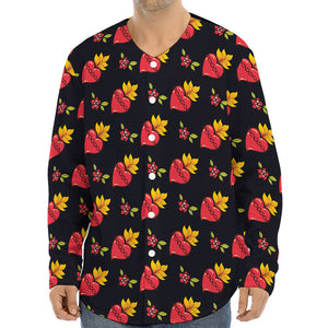 Sacred Heart Pattern Print Long Sleeve Baseball Jersey