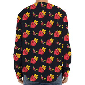 Sacred Heart Pattern Print Long Sleeve Baseball Jersey