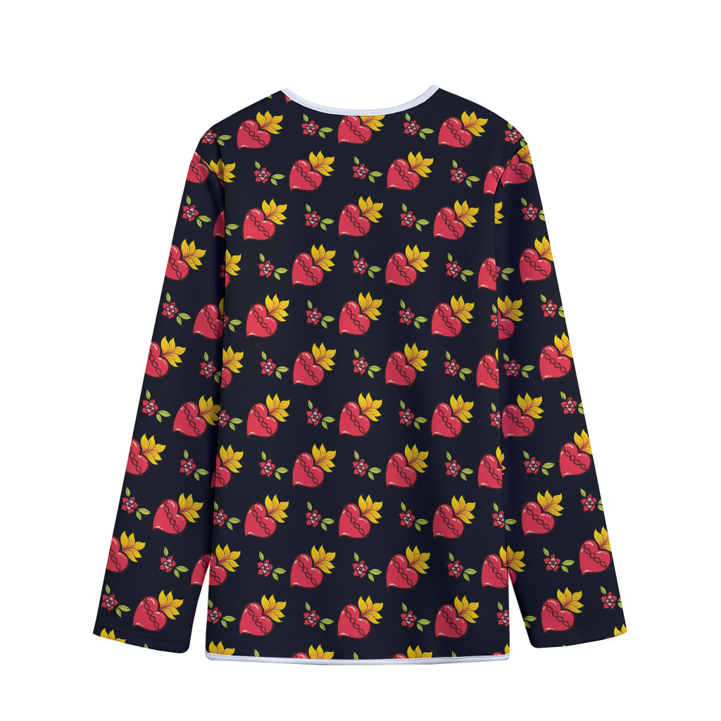 Sacred Heart Pattern Print Long Sleeve Short Coat