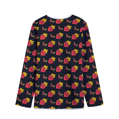 Sacred Heart Pattern Print Long Sleeve Short Coat