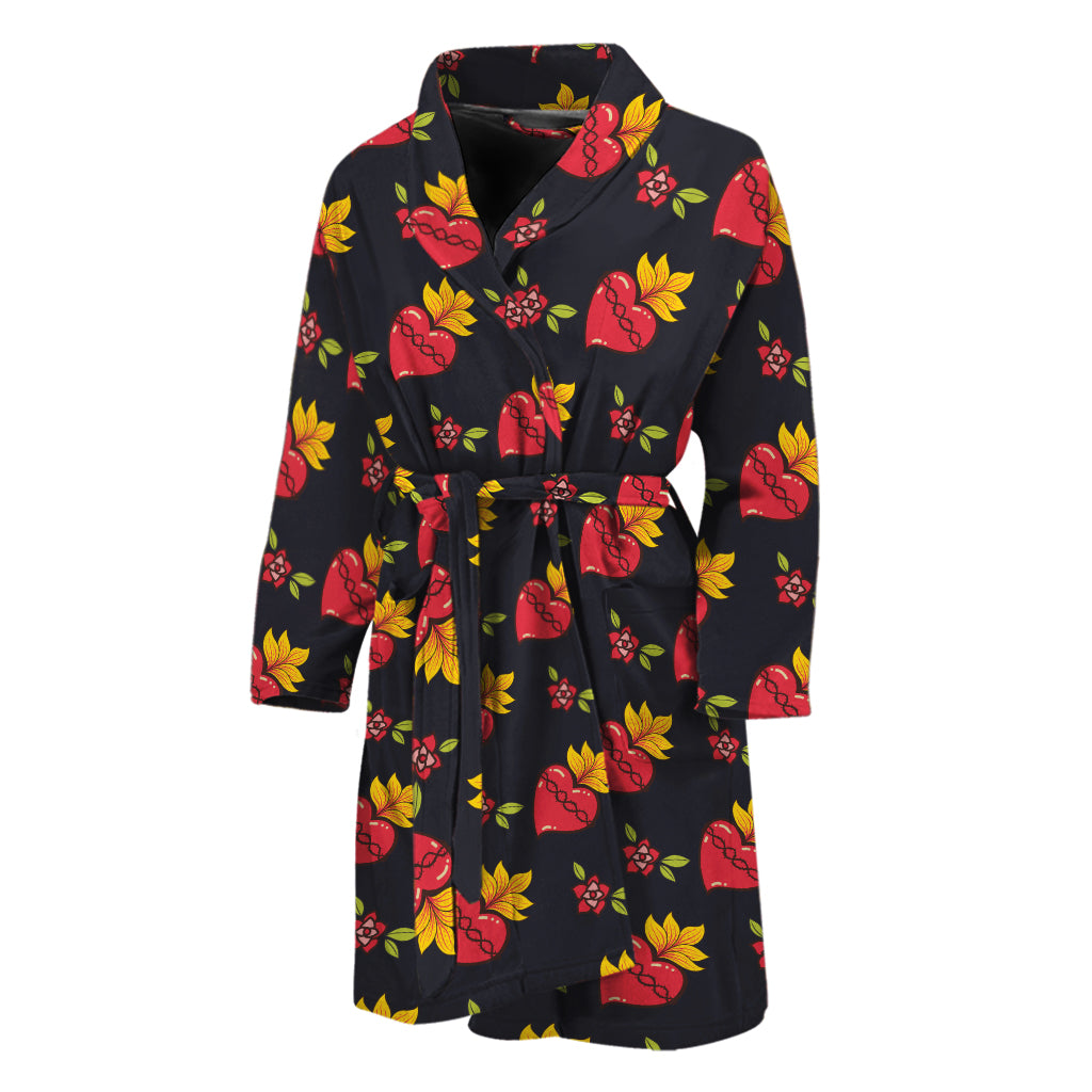 Sacred Heart Pattern Print Men's Bathrobe